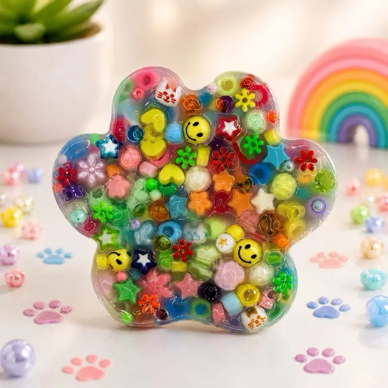 Tinie Paws Creations Multi Charm paw print Picky Pad - 4x4 Silicone Fidget Toy for Skin Picking, ADHD, toy, Stress Relief, and More. anxiety fidgets fidget toy