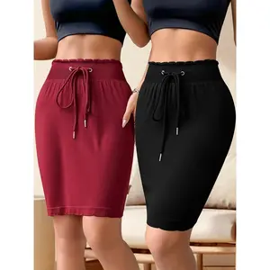 Women's 2 Pairs Short Shorts Waisted Elastic Adjustable Drawstring Buttock Lifting Comfortable Breathable Home Use