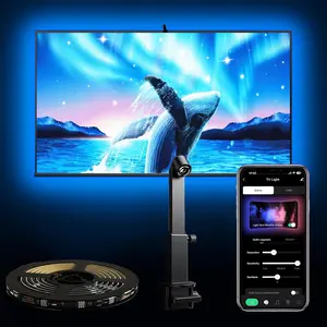 Smart LED Backlight with Camera for 32-50 Inch Screens, USB Backlights for LED Show, TV, Computer, Gaming Room, Sync to Screen & Music, Color Changing Lights