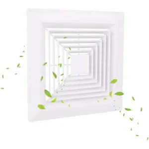 White 1 count (9 "x 9 "Inch) Bathroom Exhaust Fan Cover with Spring, Square Ceiling or Wall Mounted Exhaust Fan, Ceiling Fan, Grille, Air Diffuser, Diverter Ventilation Hood, Replacement Accessories