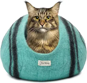 Felt Wool Cat Cave - Cozy Bed for Indoor Cats and Kittens Made from 100% Merino Wool in Nepal