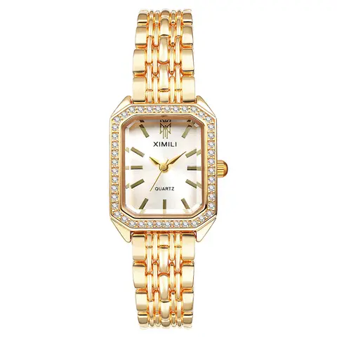 OIDEA Women's Lightweight Square Quartz Watch - Gold Analog, Elegant Vintage, Rhinestone-Accented Small Durable Alloy Adjustable Bracelet Wristwatch, Girly Fashion Accessory, Top Mom Gift for Birthdays Anniversaries