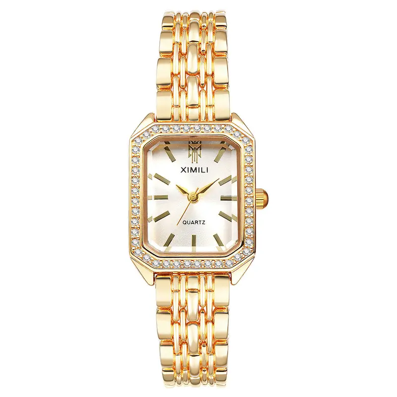 OIDEA Women's Lightweight Square Quartz Watch - Gold Analog, Elegant Vintage, Rhinestone-Accented Small Durable Alloy Adjustable Bracelet Wristwatch, Girly Fashion Accessory, Top Mom Gift for Birthdays Anniversaries