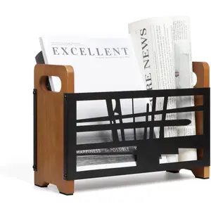 Wood Floor Farmhouse Magazine Holder Rack Storage Basket for Letters Books and Newspapers