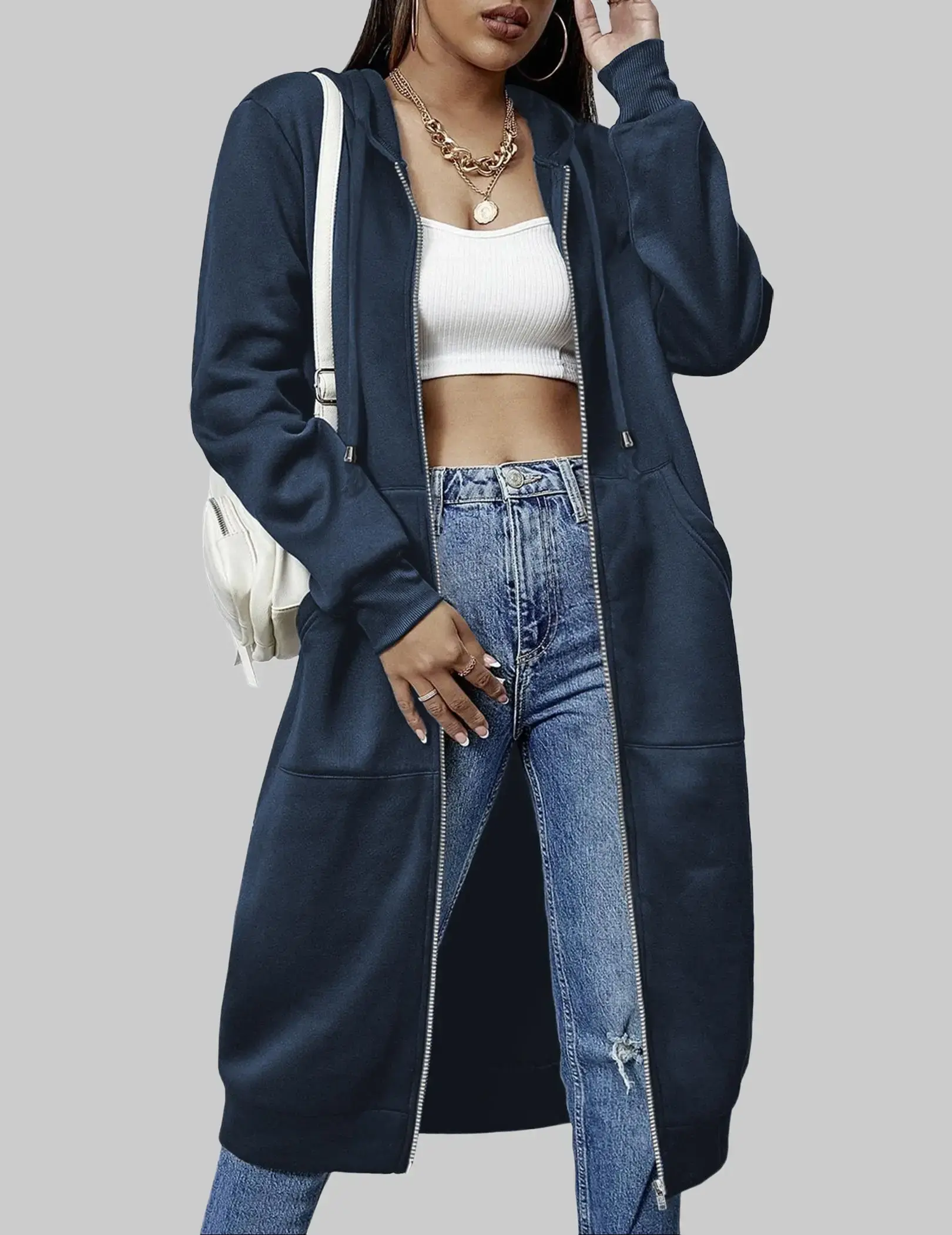 ZEAGOO  Women Casual Zip up Fleece Hoodies Tunic Sweatshirt Long Hoodie Jacket Cotton Long Sleeve fitted striped knitwear