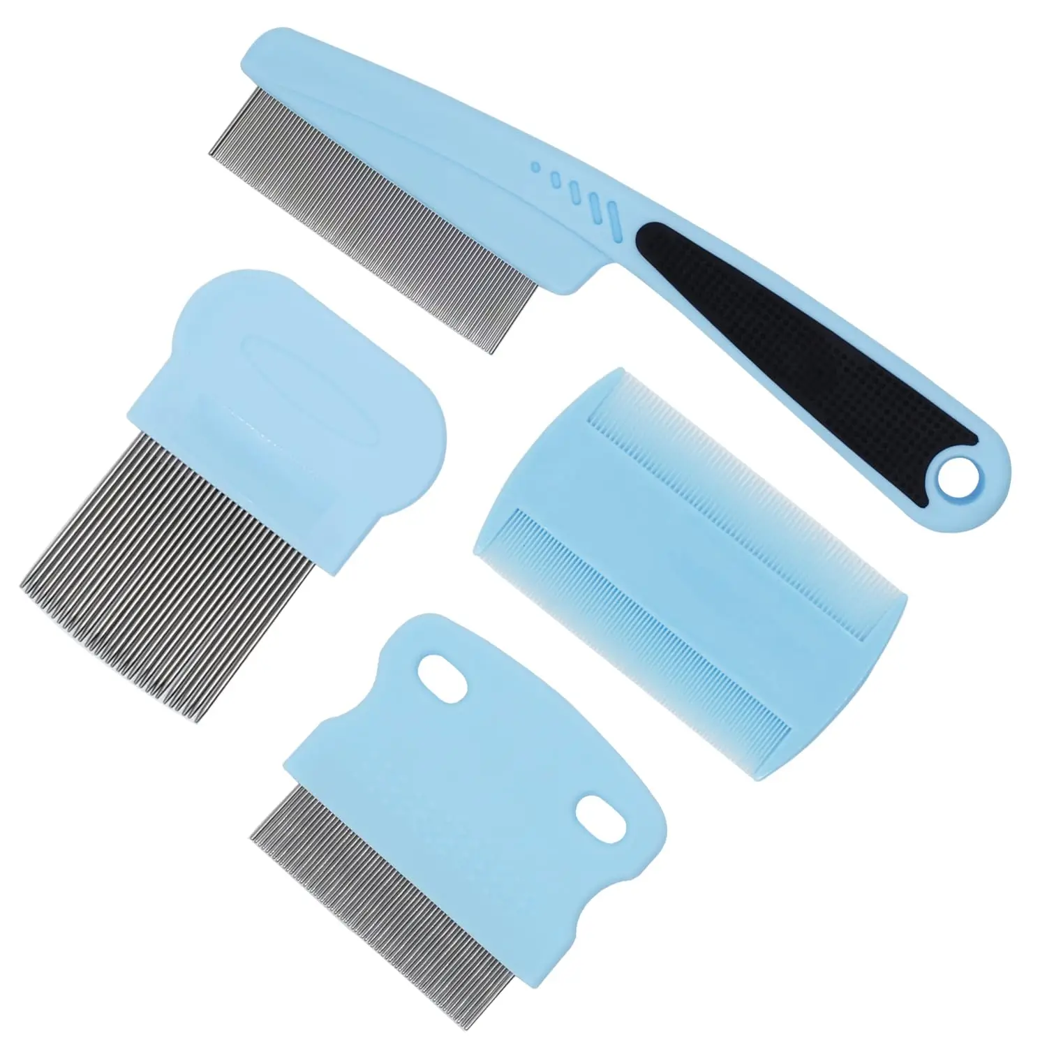 4-Piece Jade Green Flea Comb Set, High-Strength Pet Grooming Tools for Dog and Cat Hair Removal and Tear Stain Removal