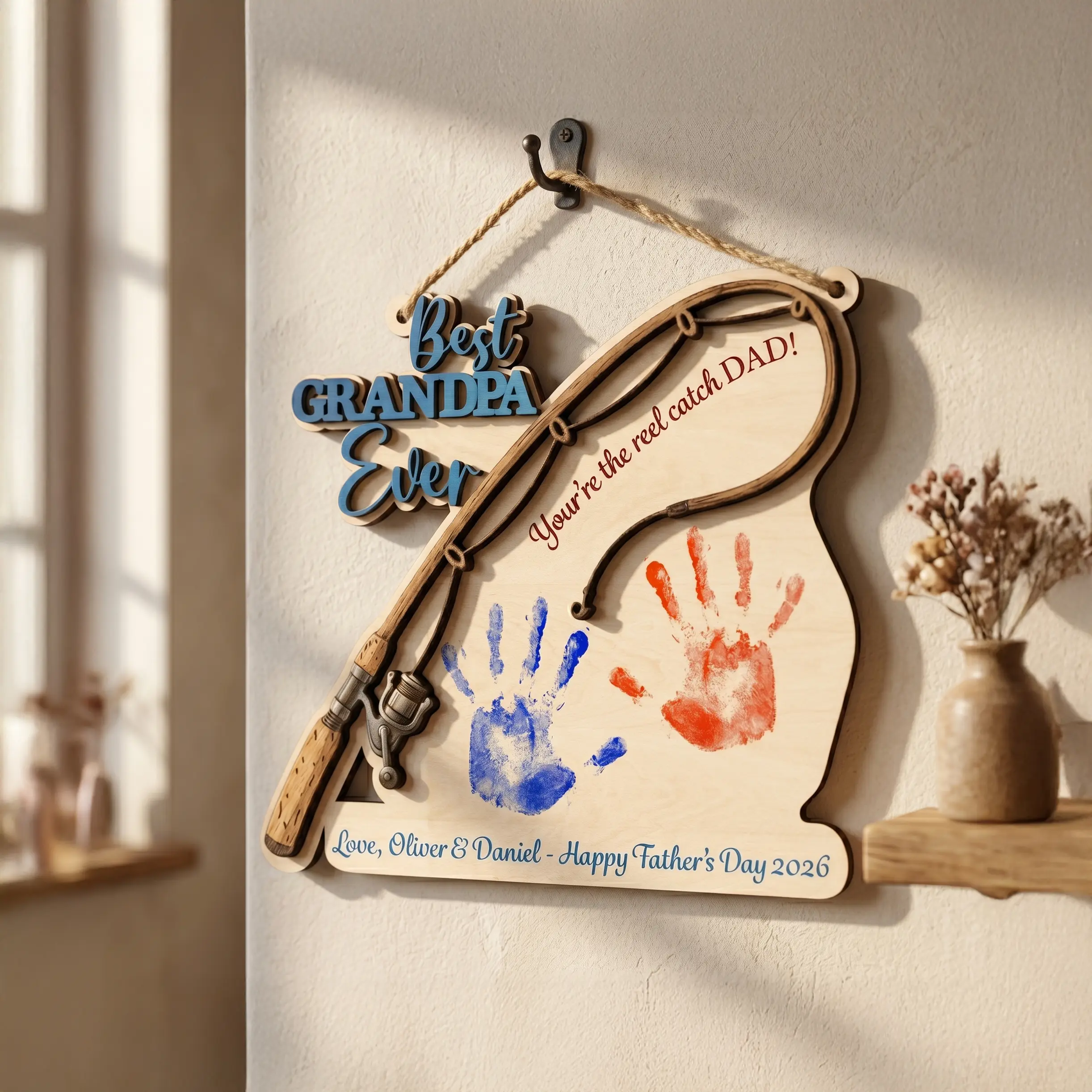Personalized Hands Down Best Dad Ever (PAINT NOT INCLUDED), Handprint Sign Fathers Day 2026 Gift, Celebrate Dad with Handprints, Custom Engraved Wooden Sign, Fathers Day Gift Ideas