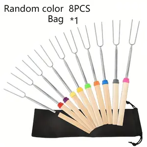 8pcs Adjustable Stainless Steel BBQ Skewers, Durable Marshmallow Sticks, Meat Skewers with Handle, Portable Bag, Outdoor Camping Gear