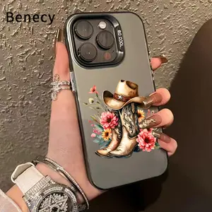 Phone Case for iPhone 15 16 14 Pro Max 13 12 11 XR XS Plus E Cowboy Hat and Boots Pattern Matte Shockproof Anti-Scratch Stylish Smartphone Cover Cellphone Protective