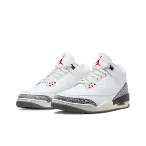 White and Red Leather Mid-Top Sneakers with Grey Elephant Print and Aged Cream Midsole