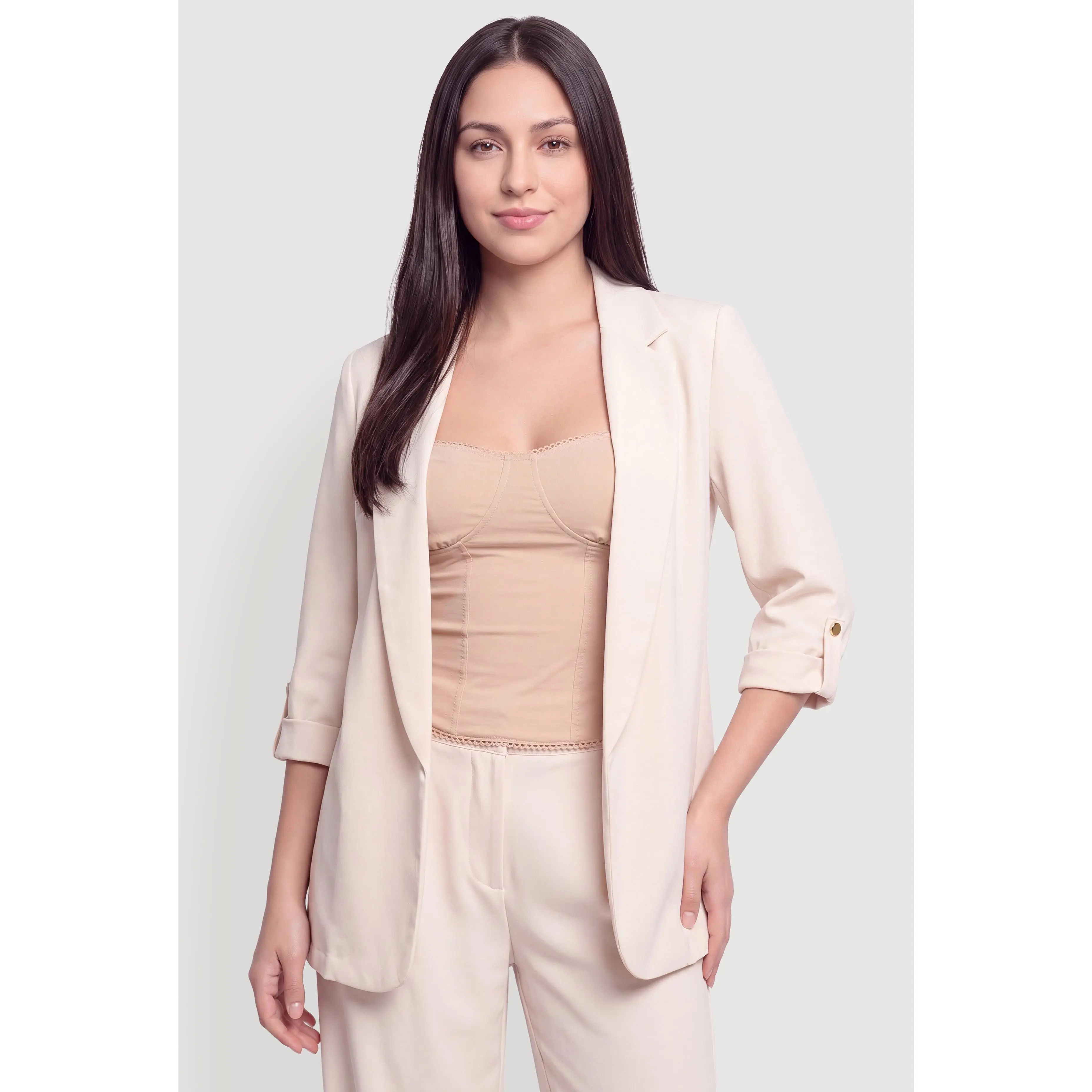 Crepe Knit Open Front Collared Blazer