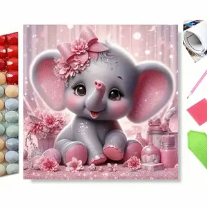 5D Full Drill Cute Pink Baby Elephant with Bow Diamond Painting Kit - Sweet Whimsy Charm | Heartfelt DIY Gift for Animal Lovers, Art Enthusiasts & Birthdays | Adorable Wall Art for Nurseries, Bedrooms & Cozy Spaces