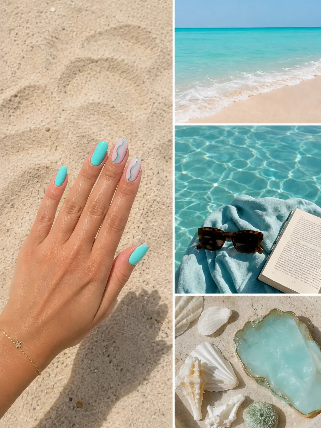 T-Time  April Coast Semi-Cured Gel Nail Strips, Mint Teal & Pink Swirl Nail Wraps with Silver Glitter Accent, Glossy UV Gel Stick-On Nails, Long Lasting Manicure, Easy DIY Salon Nails, Cure with UV Lamp, 20 Gel Nail Strips