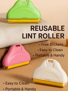 Eco-Friendly Reusable Lint Roller with Free Stickers Easy to Clean Portable Handy Design in Green Pink & White Colors
