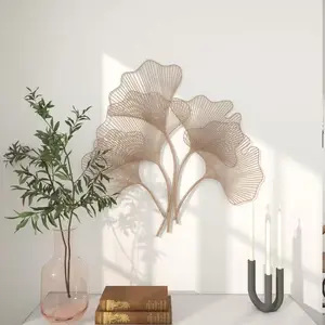 35 In. X 34 In. Metal Copper Ginkgo Leaf Wire Floral Wall Decor living room