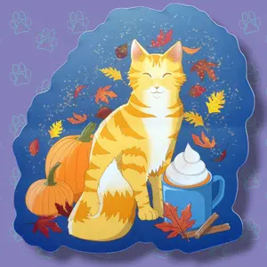 Pawmpkin Spice Cat-Cute-Matte Pumpkin Spice Latte Coffee Cat Sticker |Cat Sticker Matte| 3.85" x 4"