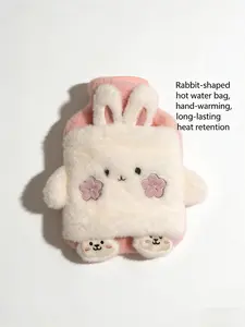 1000Ml/33.81Oz Square Faux Rabbit Fur Removable Hand Warmer, Cute And Fluffy, Can Be Filled with Hot Water, Suitable for Use During Menstruation