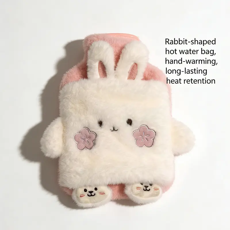 1000Ml/33.81Oz Square Faux Rabbit Fur Removable Hand Warmer, Cute And Fluffy, Can Be Filled with Hot Water, Suitable for Use During Menstruation