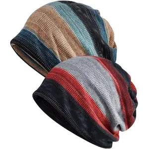 2Pcs/Set Women's Slouchy Beanie Hats,Multi-Purpose Stretch Turban Caps for All Seasons,Comfortable Headwear for Cancer Patients,Colorful Striped Patterns,Christmas Party Gifts,Hand Tools Kits