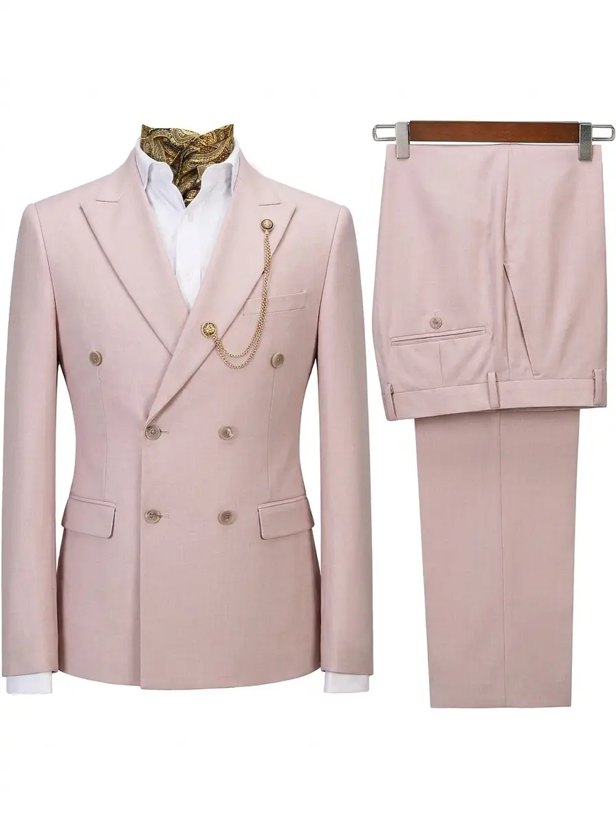 Mens Double Breasted Suit Slim Fit Solid Suit Jacket and Dress Pants 2 Piece Set Prom Wedding Suits for Men Party Suit