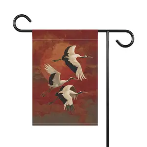 Red Crowned Cranes Home and Garden Flag, Flying Herons Porch Banner, Sunset Garden Flag, Birds in Flight House Flag, Bird Watcher Porch Flag