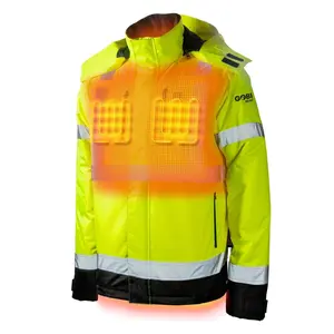 Flash Heated Hi Vis Jacket - Yellow with Reflective Features, Zipper Closure, Pockets, Polyester Material, Casual Men's Coat