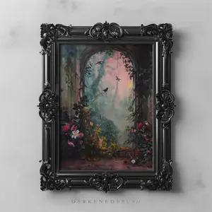 Unframed, Room Decor, Cottagecore Decor, Fairy Tale Botanical Woodland Spring Wall Art Printable, Fantasy Enchanted Fairy Forest Paradise Jungle Art Printing