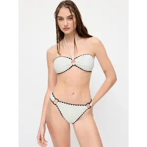Cider Halter Neckline O-Ring Ruched Solid Bikini Sets