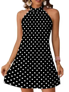 2026 New Spring Summer Dot Polka Dot Digital Print Women's Dress, Halter Neck off Shoulder Slim Fit Fitted Long Version, Party Essential, Chic, Womenswear