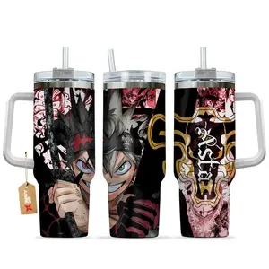 STORMMECH Black Clover Asta 40oz Insulated Stainless Steel Tumbler Mug - Anime Water Bottle, Washable Flask, Kitchenware Drinkware With Handle, Lid, Full-Print Art, Double-Wall Insulation, Gift for Otakus