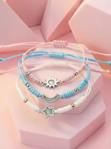 3-Piece Glow-In-The-Dark Moon Star Bracelet Set, Glowing Bracelets, Hand-Woven Fashion Jewelry Gift, Perfect for Friendship Love Sisterhood Luck Anxiety
