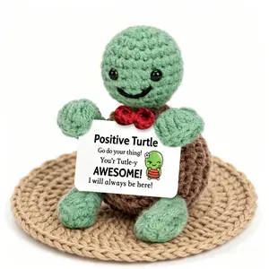 1Pc Handmade Crochet Turtle Plush with Uplifting Message - Mini Emotional Support Animal for Stress Relief, Cute Desk Decor & Backpack Charm - Encouragement Gift for Her & Him