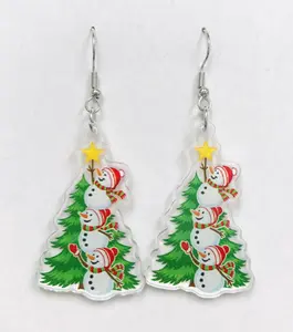 Snowman CHRISTMAS TREE earrings,
