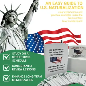 US Citizenship Flash Cards 2025, Naturalization Study Guide English Spanish Test Flashcards Bilingual Booklet Combo Set with 100pcs US Civics Questions & Answers Ideal Gifts