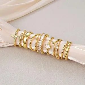 10 Pcs 14K Gold Plated Rings Set for Women - Gold Knuckle - Finger & Thumb Stacking Rings