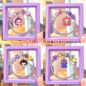 Cartoon Character Beaded DIY Bracelet, Adjustable Steel Wire Chain, Anime Girl Style, Perfect Gift for Students and Friends