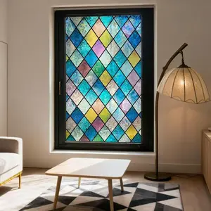 Colorful Prismatic Diamond Pattern Decorative Window Film, Static Cling UV Protection Striped Removable Privacy Film, Suitable for Home Office Bathroom Windows