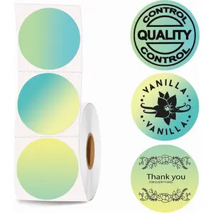 Control Quality 2 Inch Round Gradient Green Thermal Labels for Direct Printers 500 Count Customizable Stickers for Barcode Shipping