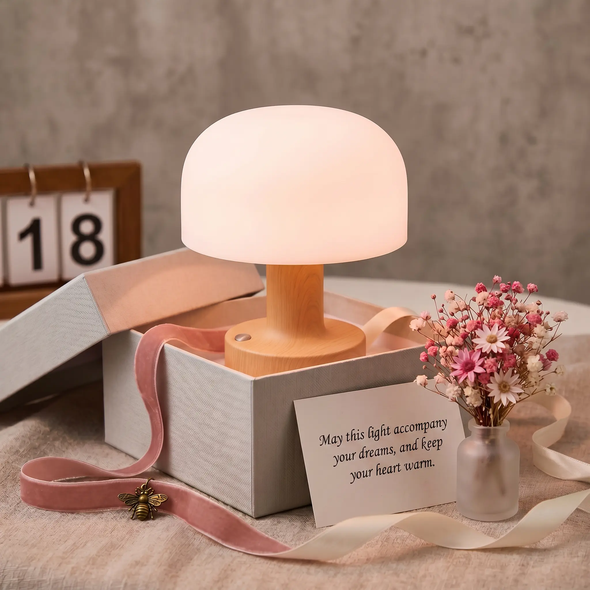 Aesthetic Wood Grain Mushroom Cordless Table Lamp - 1/2-Pack Option, 3-Color Stepless Dimming, Rechargeable Battery, Touch Control, Wireless Light for Restaurant, Romantic Date Night Ambience