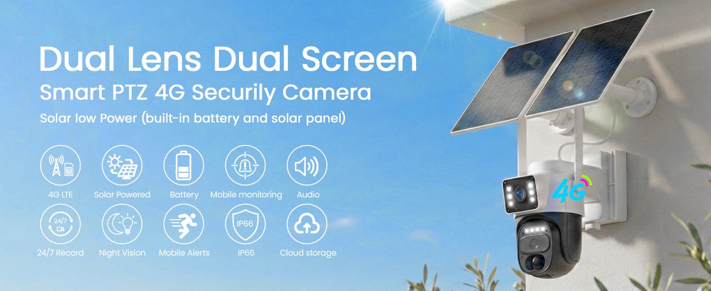 Hawkray 4G LTE Cellular Solar Security Camera, 360° Live View, 2K Color Night Vision, No WiFi Needed, PIR Motion Detection, Two-Way Talk, Built-in SIM Card, Wireless Outdoor Solar-Powered Surveillance