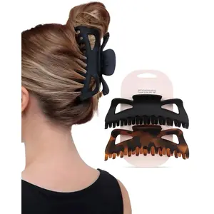 5 Inch Large Claw Clips for Thick and Long Hair | Strong Grip Jumbo Claw Clip for All-Day Hold | 2pcs Matte Oversized Hair Accessories | Ideal Gifts for Women - Black & Tortoise Design