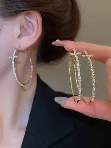 A pair of cross round fashion High Quality Earrings. Simple and fashionable Japanese and Korean style, suitable for parties and daily life