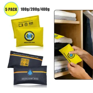 Moisture Absorbers 5 Pack Set,Reusable Color Changing Silica Gel Desiccant Packs, Microwave Renewable Moisture Absorber for Home Car Wardrobe Shoe Cabinet Storage