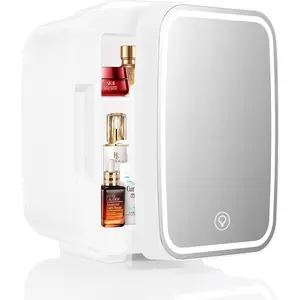 Mini Skincare Fridge with Dimmable LED Mirror,4Liter Cooler and Warmer for Makeup, Cosmetic, Beauty, Food, Small Refrigerator for Bedroomand Car mini fridge minifridge magic