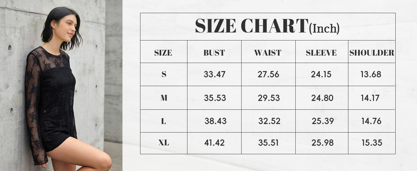 ETCYY Women's Elegant Floral Lace Patchwork Long Sleeve Top | Sexy Sheer Mesh Ribbed Knit Slim Fit Tee | Y2K Chic Party Streetwear,Sheer Lace Crew Neck Blouse,Floral Sheer Mesh Top