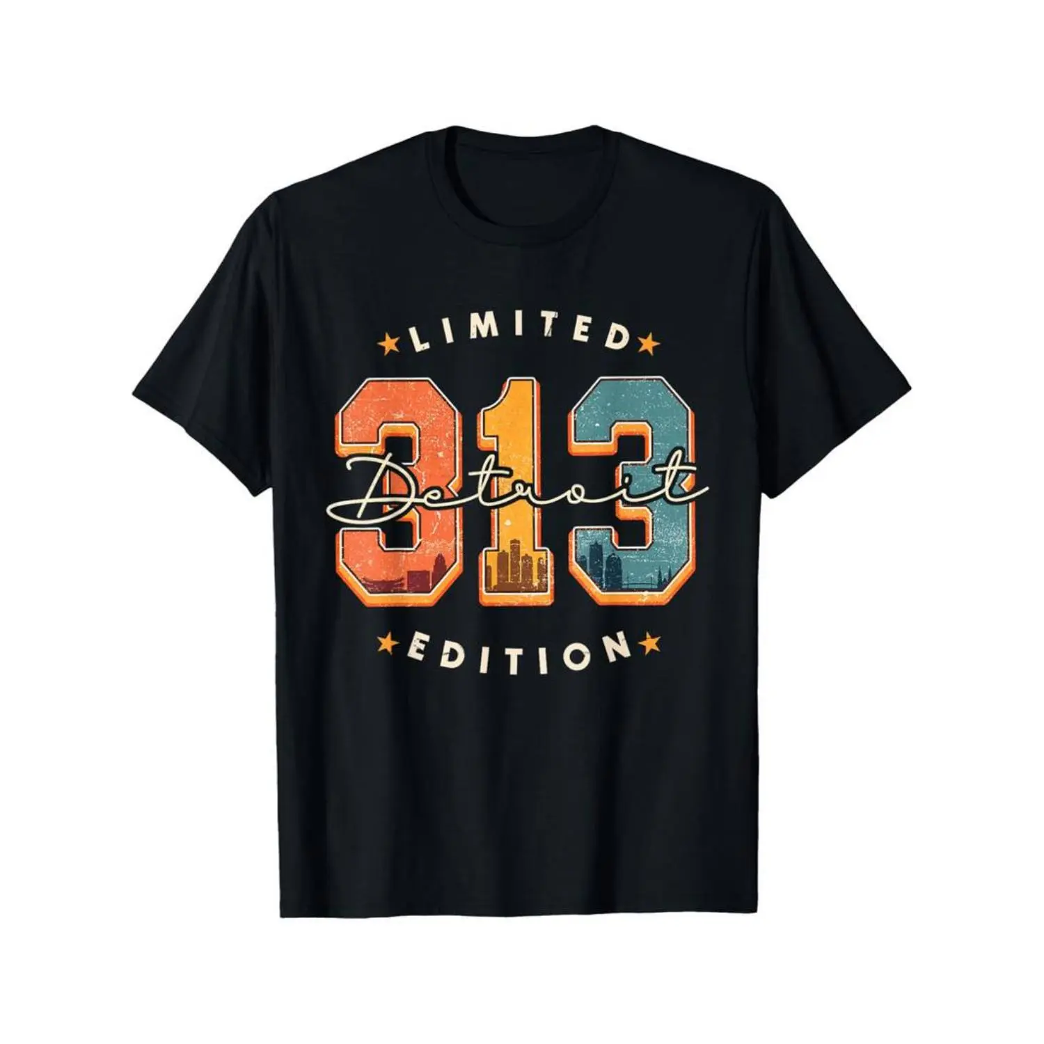 100% Cotton Golf Gift T-Shirt For Men and Women 313 Detroit Area Code Skyline Retro Vintage for Men & Women T-Shirt