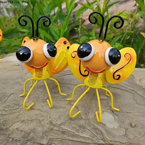 2pcs Vibrant Yellow & Black Metal Bee Figurines with Curly Antennae - Whimsical Outdoor Garden Wall Decor, Durable Iron Art for Patio, Lawn, Flower Pots - No Electricity Needed, Bee Decor
