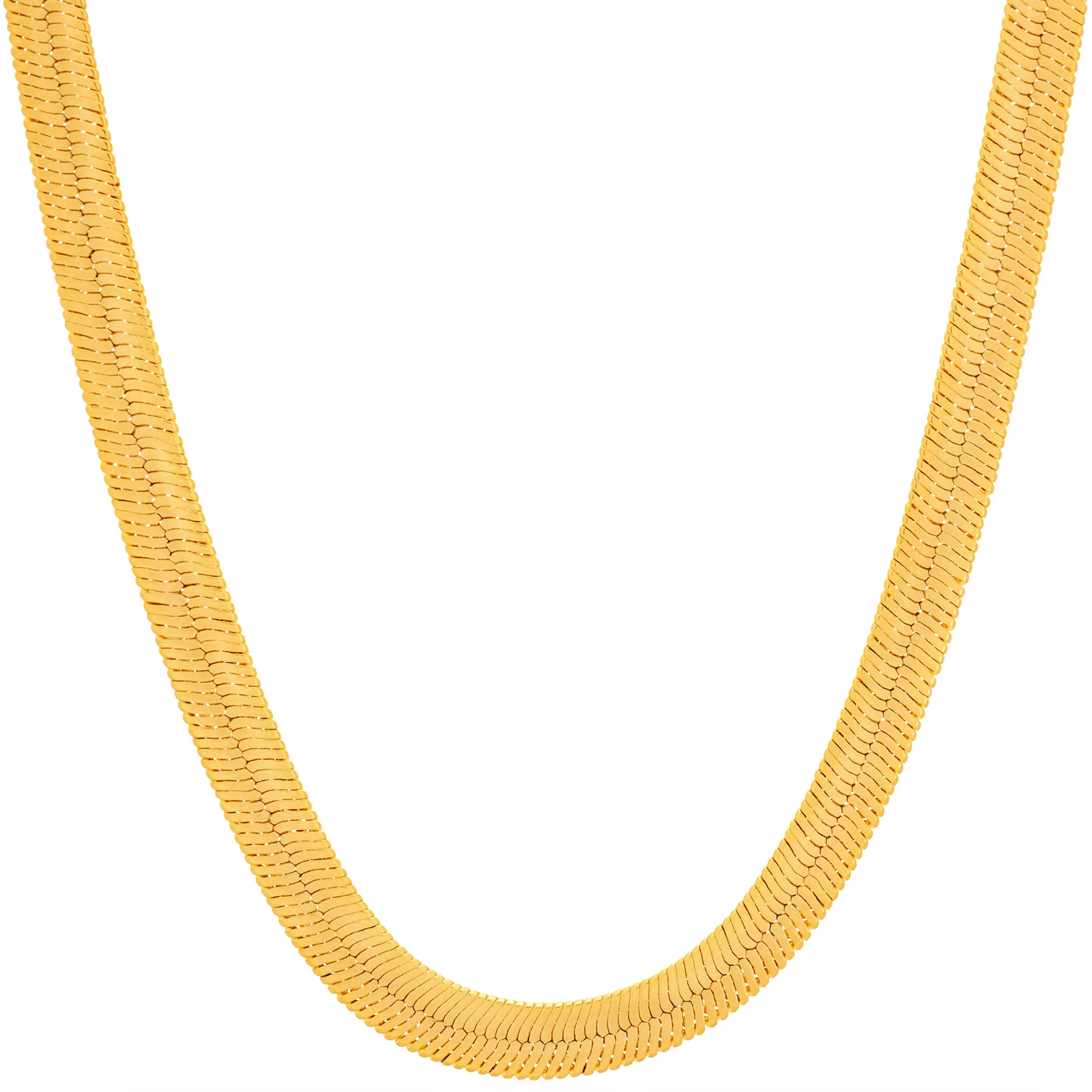 LIFETIME JEWELRY 5mm Flexible Herringbone Chain Necklace 24k Real Gold Plated (16 inches, Gold)