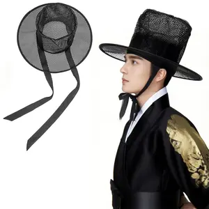 Vintage Mesh Top Hat with Ribbon Brim, Gothic Clothing Accessory, Chain Headpiece, Retro Style, Fashionable Hat for Women