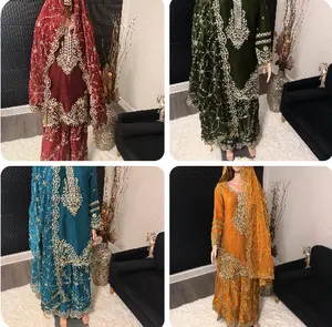 Luxury Embroidered 3-Piece Sharara Suit Set FREE SIZE | Bridal & Festive Wear